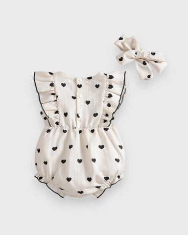 2 Piece Heart Print Bodysuit w/Headband