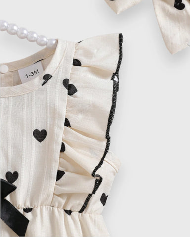 2 Piece Heart Print Bodysuit w/Headband