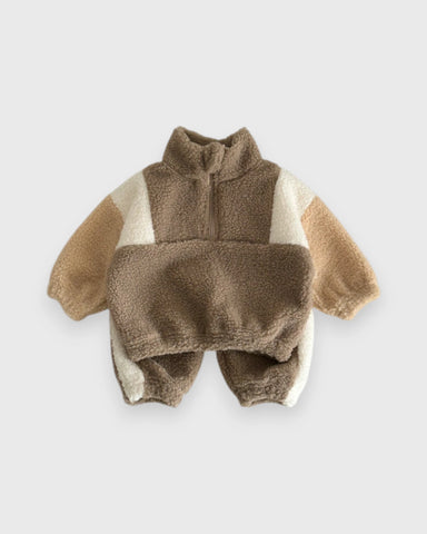 2 Pc Baby Boy Colorblock Quarter Zip Fleece Set