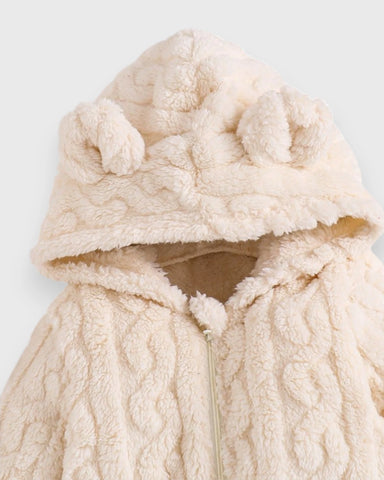 Baby Bear Cable Texture Fleece Jumpsuit