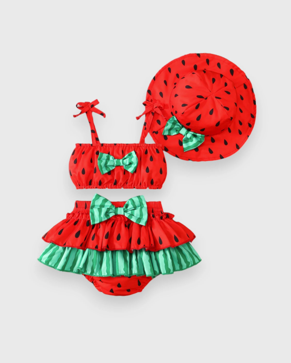 3 Pcs Baby Girl Watermelon Crop Top & Bloomer Set