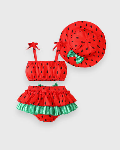 3 Pcs Baby Girl Watermelon Crop Top & Bloomer Set