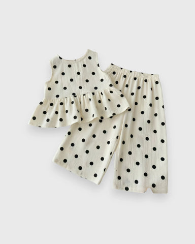 2 Pc Girls Polka Dot Bow Back Top & Wide Pants Set