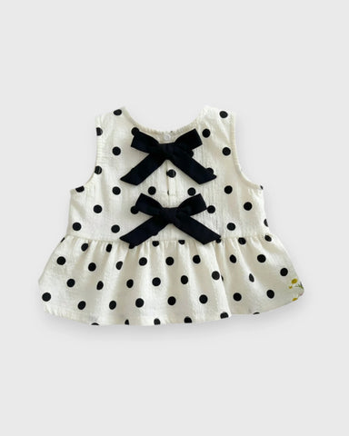 2 Pc Girls Polka Dot Bow Back Top & Wide Pants Set
