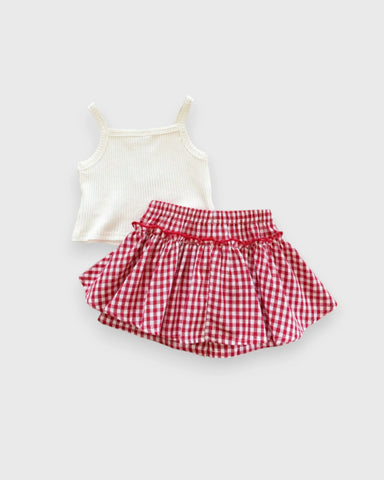 2 Pc Baby Girl Cherry Hearts Cami & Gingham Shorts