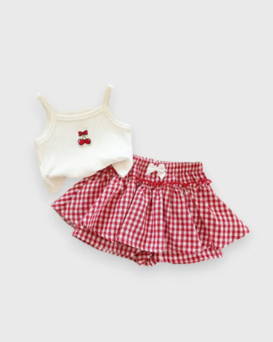 2 Pc Baby Girl Cherry Hearts Cami & Gingham Shorts