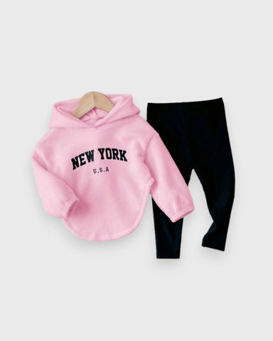 2 Pc Baby Girl New York Fleece Hoodie & Leggings Set