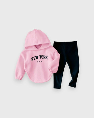 2 Pc Baby Girl New York Fleece Hoodie & Leggings Set