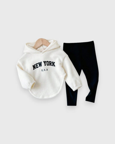 2 Pc Baby Girl New York Fleece Hoodie & Leggings Set