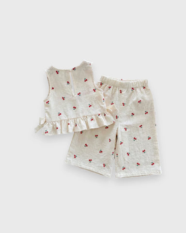 2 Pc Baby Girl Flower Patterned Ruffle Shirt & Wide Pants Set