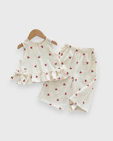 2 Pc Baby Girl Flower Patterned Ruffle Shirt & Wide Pants Set