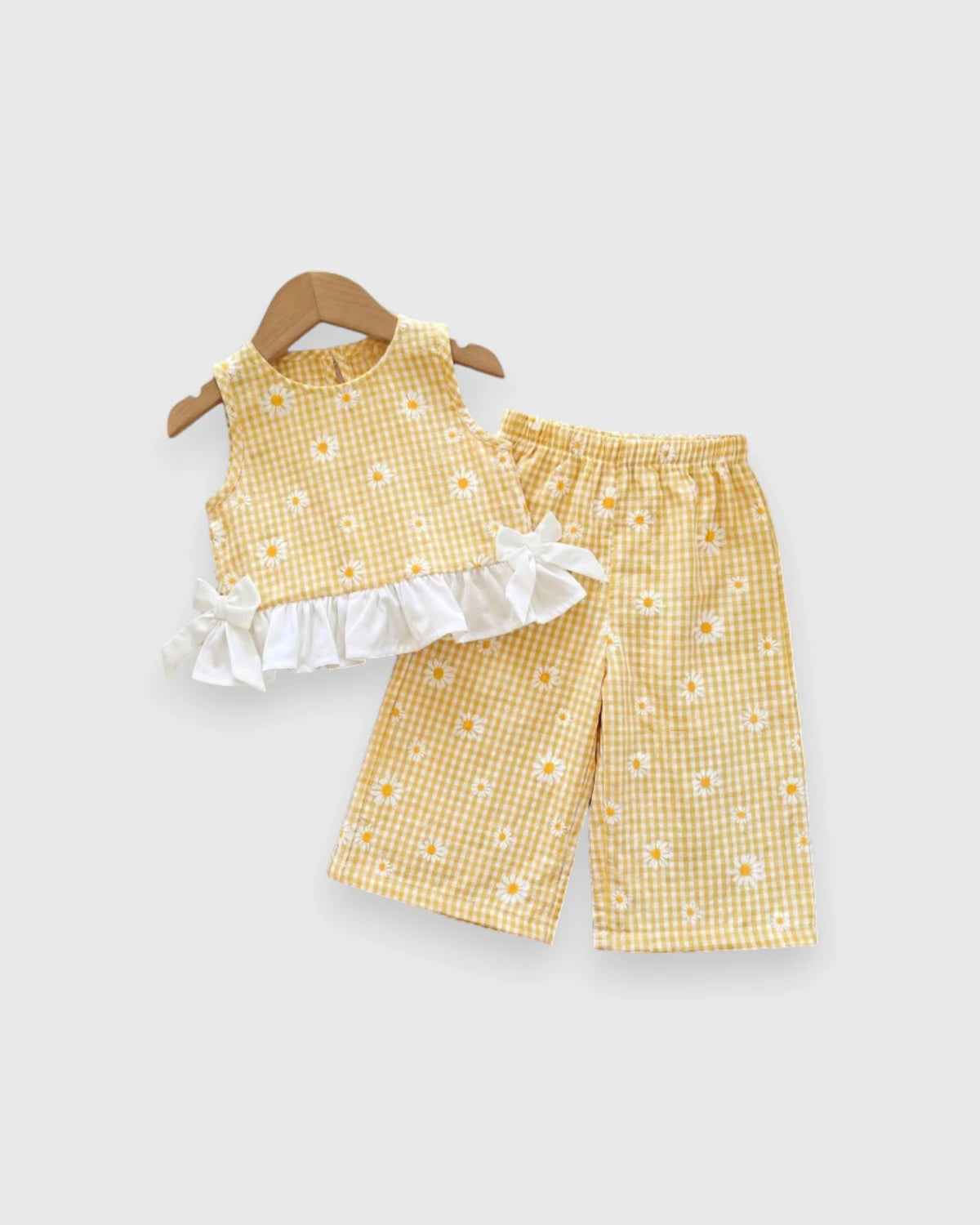2 Pc Baby Girl Flower Patterned Ruffle Shirt & Wide Pants Set