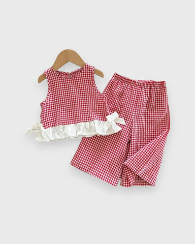 2 Pc Baby Girl Flower Patterned Ruffle Shirt & Wide Pants Set