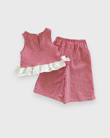 2 Pc Baby Girl Flower Patterned Ruffle Shirt & Wide Pants Set