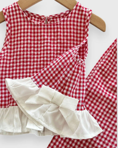 2 Pc Baby Girl Flower Patterned Ruffle Shirt & Wide Pants Set