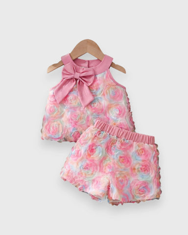 2 Pc Baby Girl Pattern Fabric Halter Shirt & Shorts Set