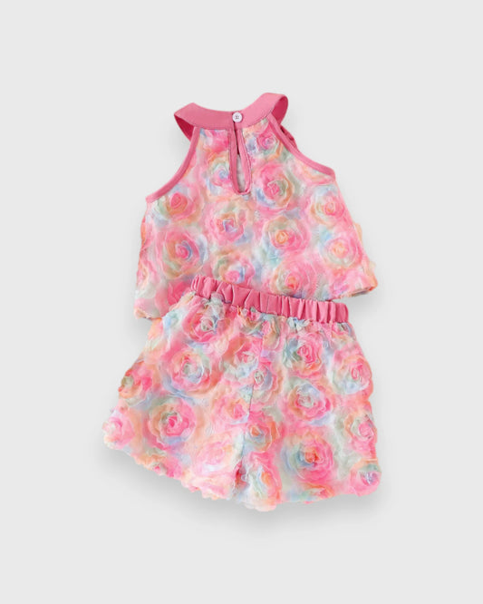 2 Pc Baby Girl Pattern Fabric Halter Shirt & Shorts Set