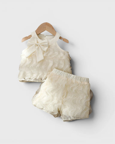 2 Pc Baby Girl Pattern Fabric Halter Shirt & Shorts Set