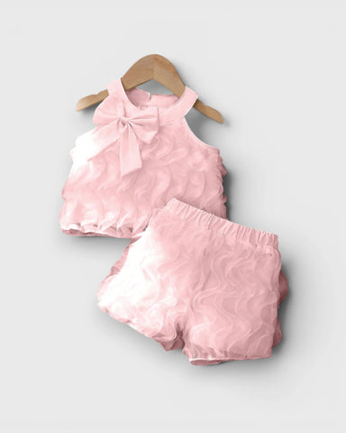 2 Pc Baby Girl Pattern Fabric Halter Shirt & Shorts Set