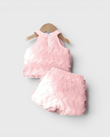2 Pc Baby Girl Pattern Fabric Halter Shirt & Shorts Set