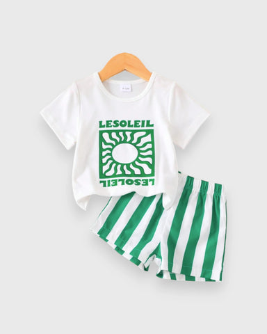 2 Pc Baby Boy Lesoleil Tee & Stripe Shorts Set