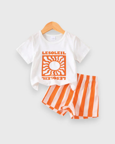 2 Pc Baby Boy Lesoleil Tee & Stripe Shorts Set