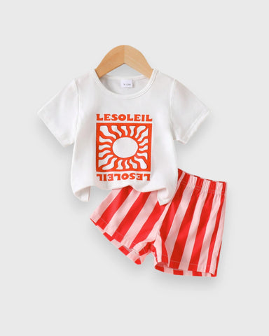 2 Pc Baby Boy Lesoleil Tee & Stripe Shorts Set