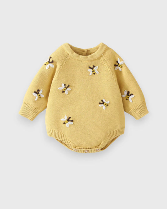 Baby Girl Knitted Embroidered Bee Bodysuit