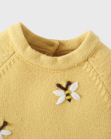 Baby Girl Knitted Embroidered Bee Bodysuit