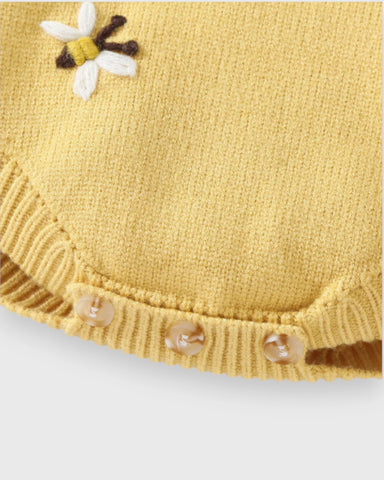 Baby Girl Knitted Embroidered Bee Bodysuit