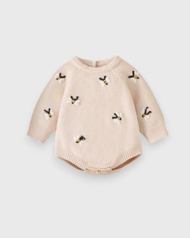Baby Girl Knitted Embroidered Bee Bodysuit