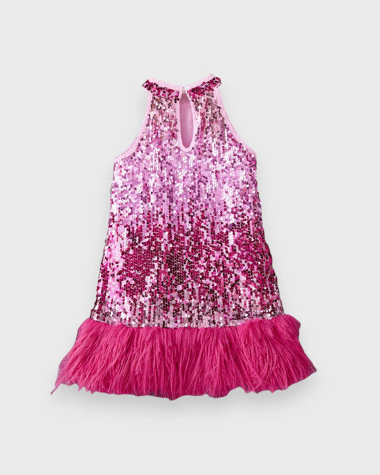 Girls Ombre Sequin Halter Fringe Dress