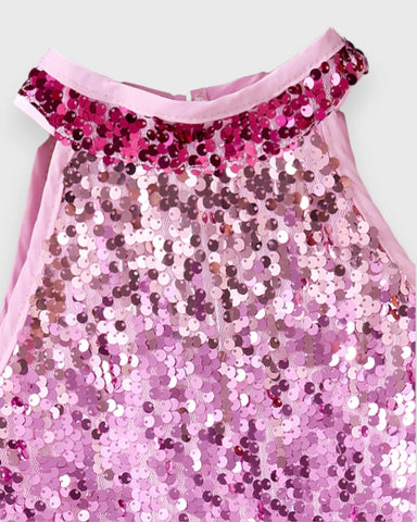 Girls Ombre Sequin Halter Fringe Dress