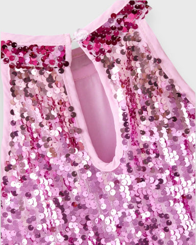 Girls Ombre Sequin Halter Fringe Dress