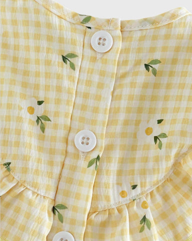 2 Pc Baby Girl Flower Ruffle Bib Gingham Dress