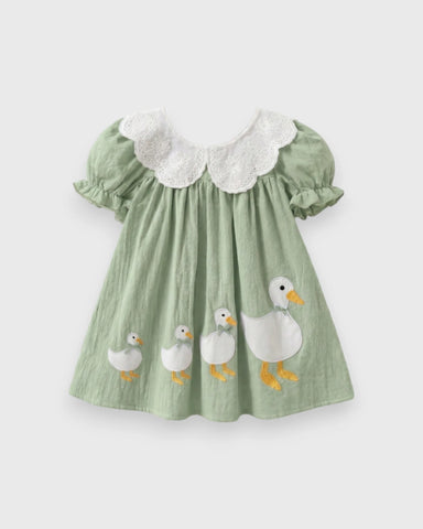 Baby Girl Lace Scallop Collar Four Ducky Patch Dress