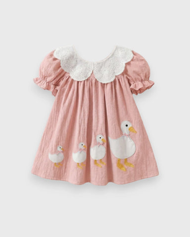 Baby Girl Lace Scallop Collar Four Ducky Patch Dress