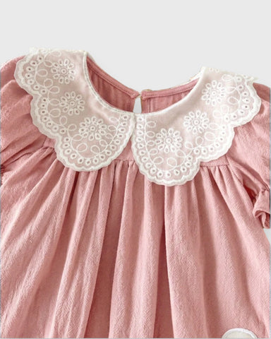 Baby Girl Lace Scallop Collar Four Ducky Patch Dress