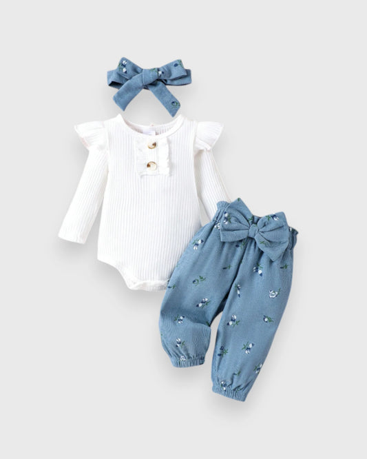 3 Pc Baby Girl Tulip Flower Corduroy Pants Headband Set