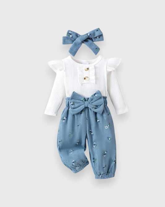 3 Pc Baby Girl Tulip Flower Corduroy Pants Headband Set