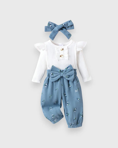 3 Pc Baby Girl Tulip Flower Corduroy Pants Headband Set