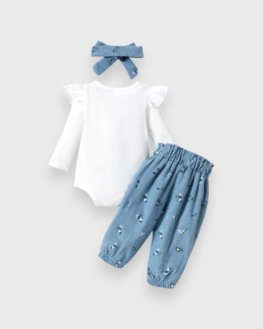 3 Pc Baby Girl Tulip Flower Corduroy Pants Headband Set