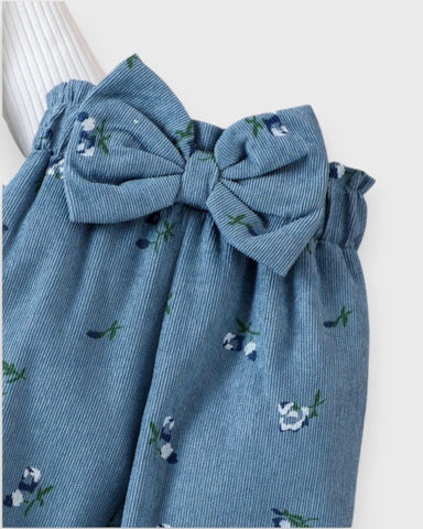 3 Pc Baby Girl Tulip Flower Corduroy Pants Headband Set