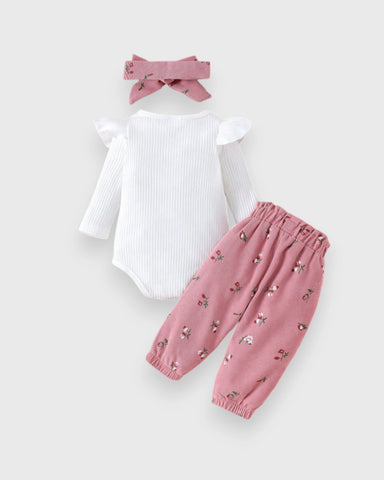 3 Pc Baby Girl Tulip Flower Corduroy Pants Headband Set