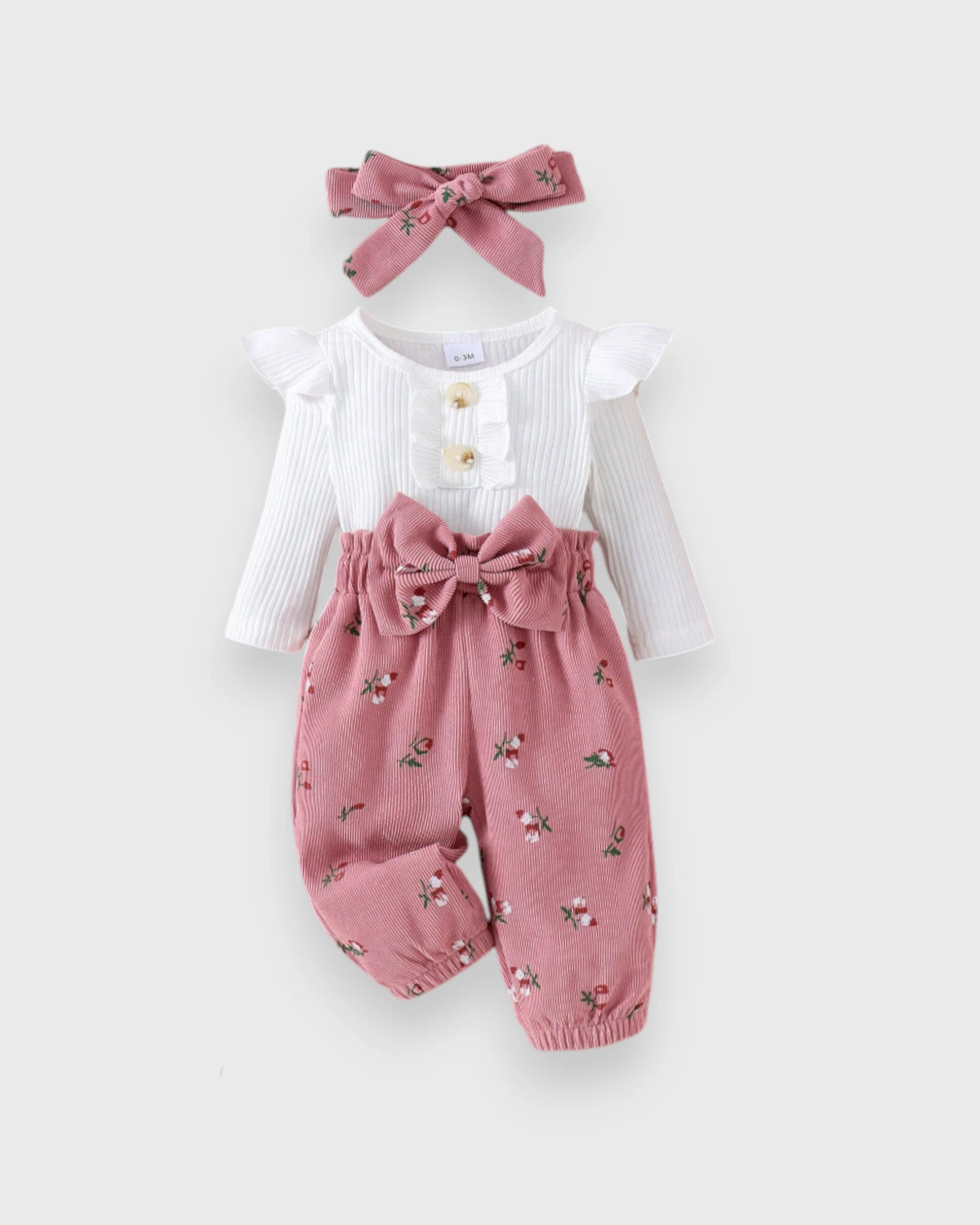 3 Pc Baby Girl Tulip Flower Corduroy Pants Headband Set