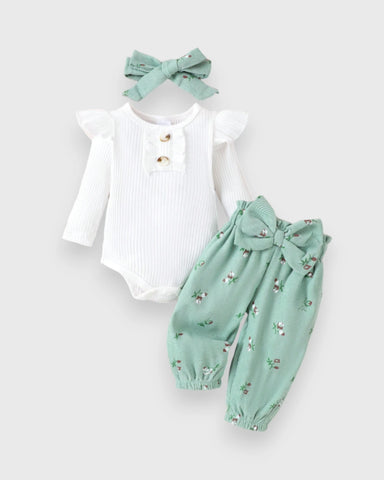 3 Pc Baby Girl Tulip Flower Corduroy Pants Headband Set