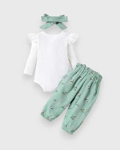 3 Pc Baby Girl Tulip Flower Corduroy Pants Headband Set
