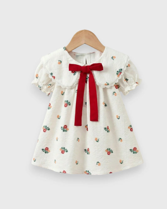 Baby Girl Floral Print Scallop Collar Bow Dress