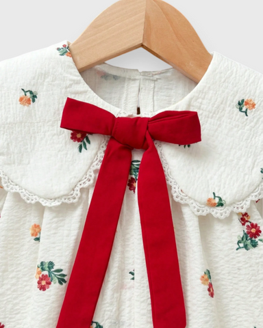 Baby Girl Floral Print Scallop Collar Bow Dress