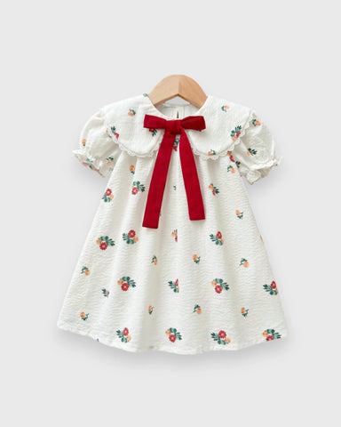 Baby Girl Floral Print Scallop Collar Bow Dress